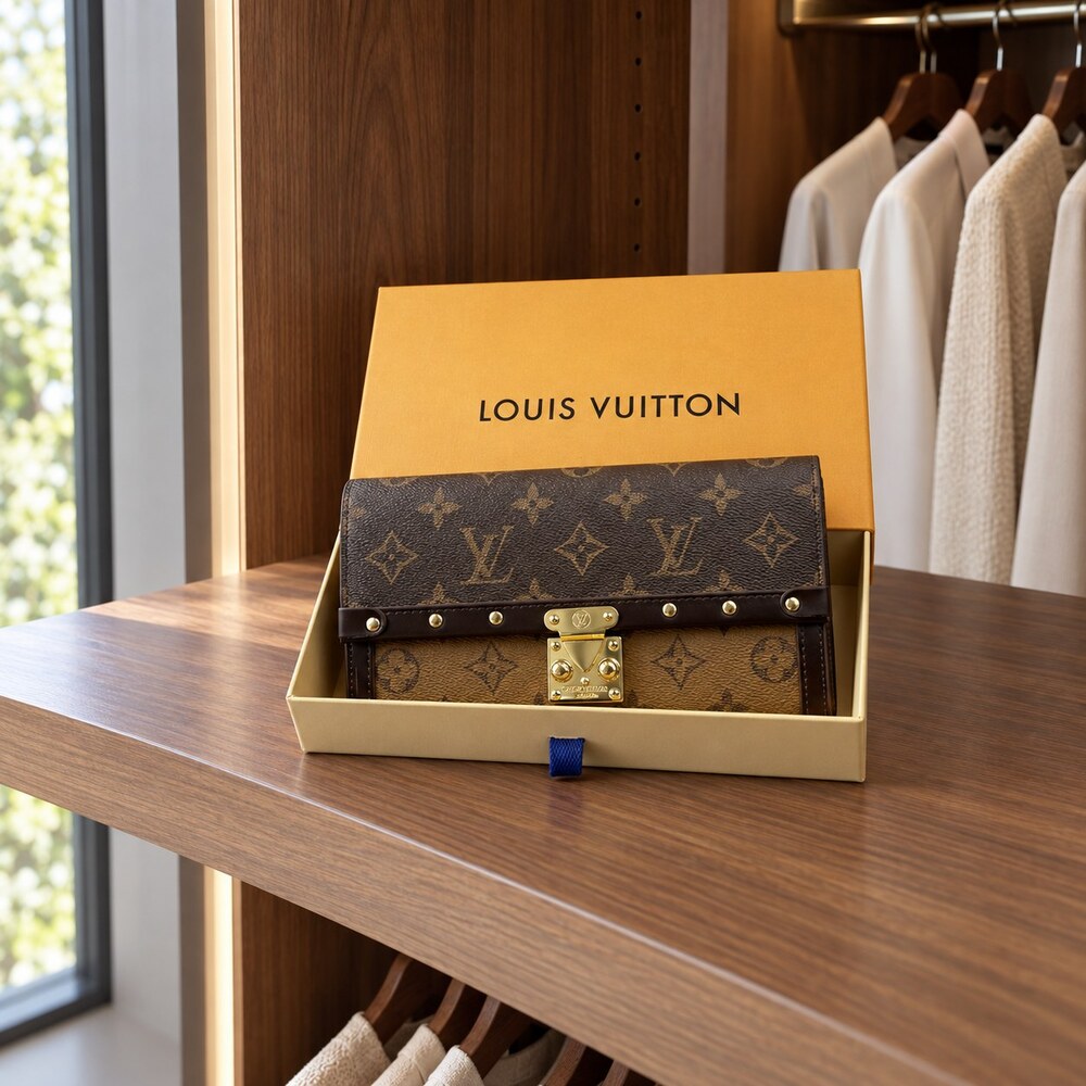 Louis Vuitton Trunk Style Long Wallet Monogram Canvas